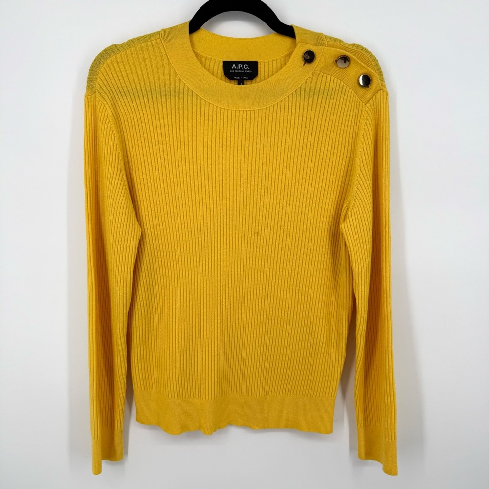 A.P.C. Rue Madame Paris Merino Wool Ribbed Pullover Sweater Yellow Womens Small